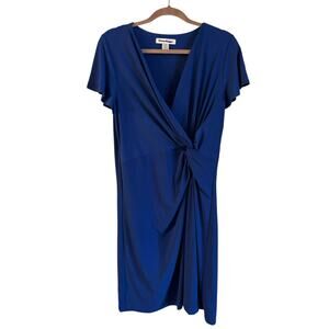 Tommy Bahama Sophia Twist Faux-Wrap Short Dress Blue Large Draped Stretch